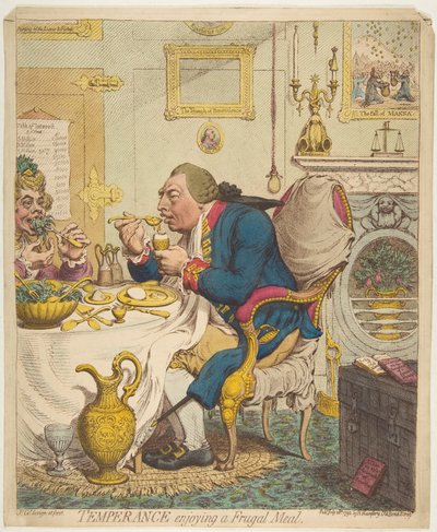 Temperance nyter et sparsomt måltid, 28. juli 1792. av James Gillray