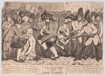 Slaget ved Bow-Street, pub. 1788 av James Gillray