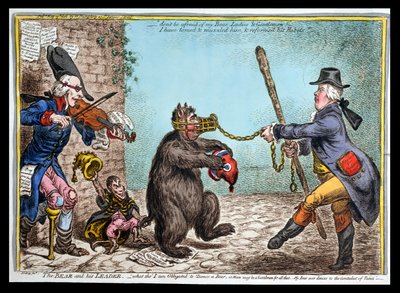 The Bear and his Leader , utgitt av Hannah Humphrey i 1806 (håndfarget etsning) av James Gillray