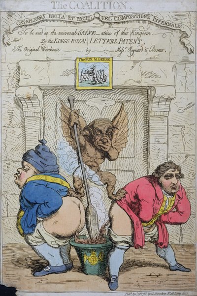 The Coalition, utgitt av G. Humphrey i 1783 (håndfarget etsning) av James Gillray