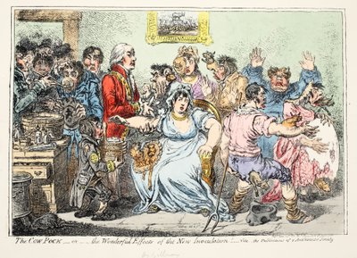 Cow Pock eller fantastiske effekter av den nye innokulasjonen! Se publikasjonene til antivaksinesamfunnet, pub av H. Humphreys av James Gillray