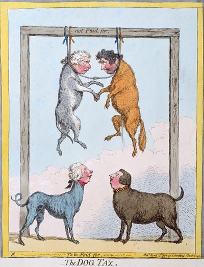 The Dog Tax , utgitt av Hannah Humphrey i 1796 (håndfarget etsning) av James Gillray