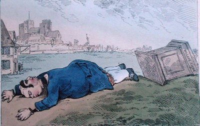 The Fall of Dagon, eller Rare News for Leadenhall Street, utgitt av William Humphrey i 1784 (håndfarget etsning) av James Gillray