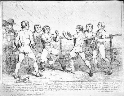 Det berømte slaget mellom Richard Humphreys og Daniel Mendoza, 9. januar 1788 av James Gillray