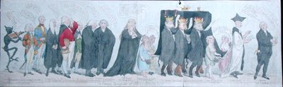 The Funeral Procession of Miss Regency, utgitt av S.W. Fores i 1789 (håndfarget etsning) av James Gillray