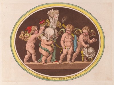 The Marriage of Cupid & Psyche, pub. 1797 (håndfarget gravering) av James Gillray