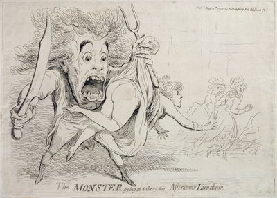 The Monster going to take his Afternoons Luncheon, utgitt av Hannah Humphrey i 1790 av James Gillray