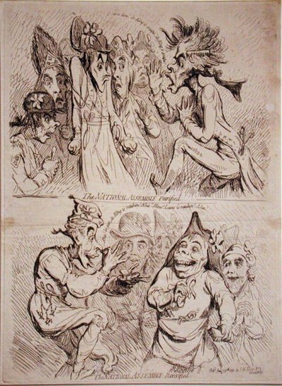 National Assembly Petrified, og The National Assembly Revivified, utgitt av S.W. Fores i 1791 (radering) av James Gillray