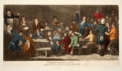 The ROBBING Hood Debating Society, pub S. Tipper, 1. januar 1809 (håndfarget gravering) av James Gillray