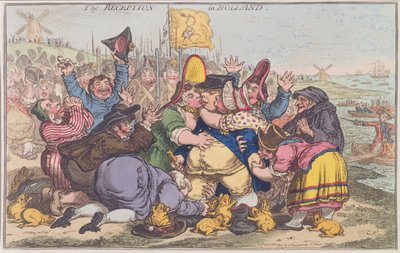 The Reception in Holland, utgitt av Hannah Humphrey i 1799 (håndfarget etsning) av James Gillray