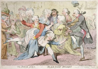 Den kongelige spøken, eller Black Jacks glede, utgitt av SW Fores i 1788 (håndkolorert etsning) av James Gillray