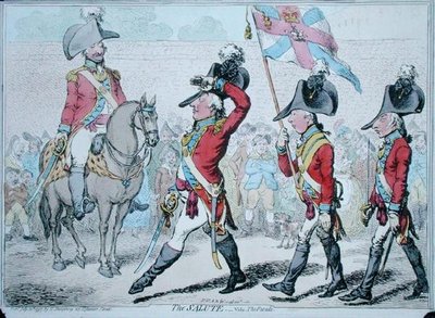 The Salute, or The Parade, utgitt av Hannah Humphrey i 1797 (håndfarget etsning) av James Gillray