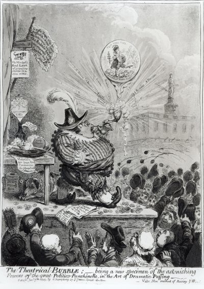 Theatrical Bubble... utgitt av Hannah Humphrey (fl.1778-1822) 1805 (etching und aquatint) av James Gillray