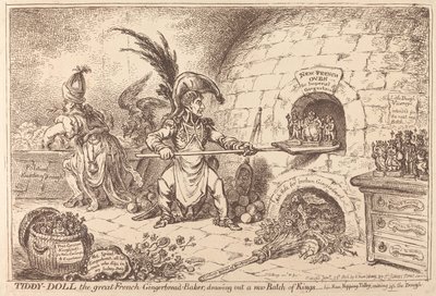 Tiddy-Doll, den store pepperkakebakeren, som trekker ut et nytt kull konger av James Gillray