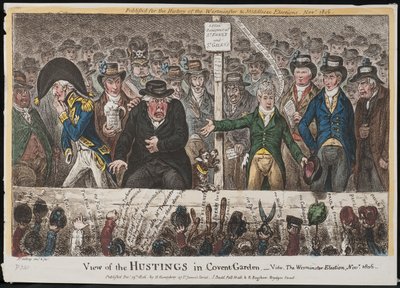 Utsikt over Hustings i Covent Garden – Vide. Westminster-valget, november 1806 av James Gillray