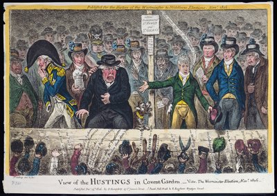 View of the Hustings in Covent Garden, utgitt av Hannah Humphrey i 1806 (håndfarget etsning med akvatint) av James Gillray