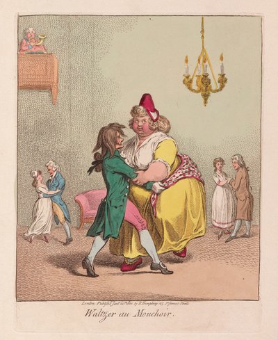 Waltzer au Mouchoir, pub. 1800 (håndfarget gravering) av James Gillray