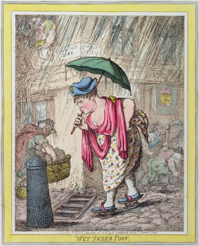 Wet Under Foot, utgitt av Hannah Humphrey i 1812 (håndfarget etsning) av James Gillray