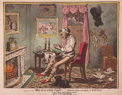 ?.dette er et beklagelig syn! Pub. 1786 (håndfarget gravering) av James Gillray