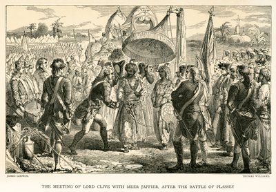 Møtet til Lord Clive med Meer Jaffier, etter slaget ved Plassey (gravering) av James Godwin