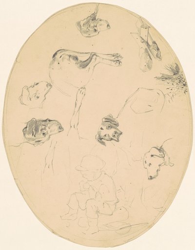 Studier av hunder og en sittende gutt [recto] av James Goodwyn Clonney