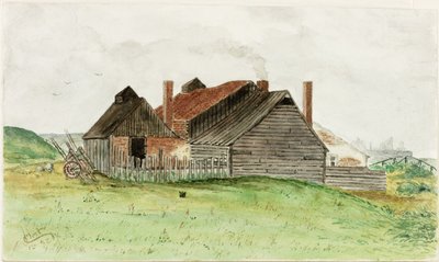 Hytte nær Trow Rocks (akvarell og kroppsfarge på papir) av James Henry Cleet