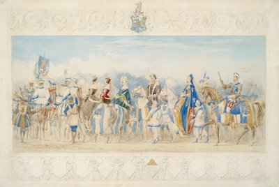 Sir Charles Montelieu Lamb, Knight Marshal of the Lists, 1939 (blyant, wc, gouache og gullmaling på papir) av James Henry Nixon