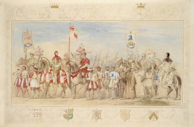 William Earl of Craven, Knight of the Griffin og Henry de la Poer Beresford, markis av Waterford, Knight of the Dragon, 1839 (blyant, wc, gouache og gullmaling på papir) (se også 366230) av James Henry Nixon