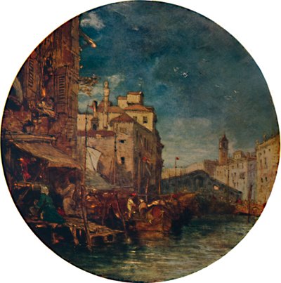 En utsikt over Canal Grande, Venezia, med Rialto i det fjerne, c1850, 1935 av James Holland