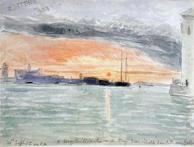 The Zattere, Sunset (wc over grafitt på papir) av James Holland