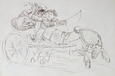 Par i en vogn trukket av en hest (sepia blekk på papir) av James Howe