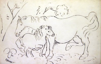 Hoppa og dens føll (sepia blekk på papir) av James Howe