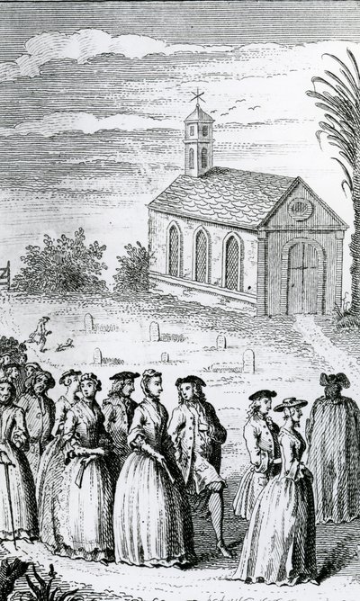 Illustrasjon fra "The History of the Adventures of Joseph Andrews and of his friend Mr. Abraham Adams" av Henry Fielding, utgitt i 1742 av James Hulett