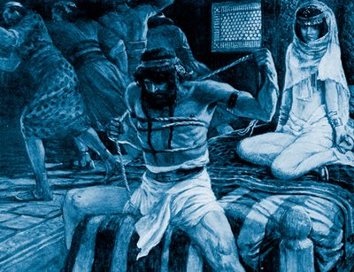 Samson bryter snorene sine av J James Tissot - Bibelen av James Jacques Joseph (after) Tissot