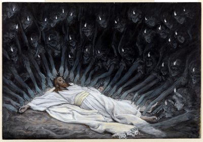 Engler kom og tjente ham, illustrasjon for The Life of Christ, ca. 1886-94 (wc & gouache på papp) av James Jacques Joseph Tissot