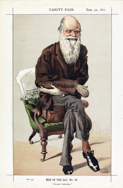 Charles Darwin, Men of the Day, nr. 33, Natural Selection, fra Vanity Fair, pub. 1871 av James Jacques Joseph Tissot