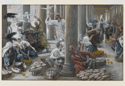 Kristus driver ut dem som solgte og kjøpte fra templet, illustrasjon for The Life of Christ, ca. 1884-96 (wc og gouache på papp) av James Jacques Joseph Tissot