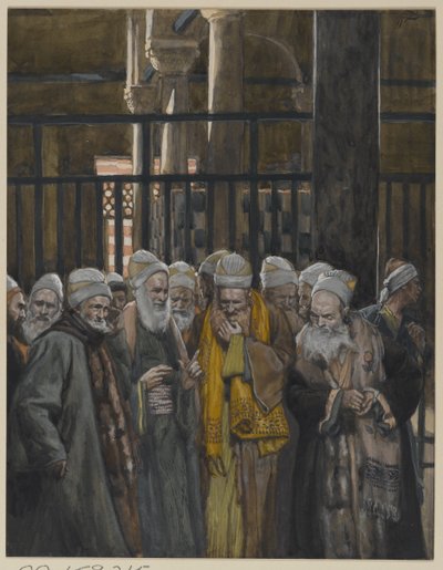 Jødenes konspirasjon, illustrasjon fra The Life of Our Lord Jesus Christ, 1886-94 (wc over grafitt på papir) av James Jacques Joseph Tissot