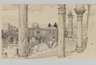 Esplanade of the Haram, illustrasjon fra The Life of Our Lord Jesus Christ (blekk og grafitt på papp) av James Jacques Joseph Tissot