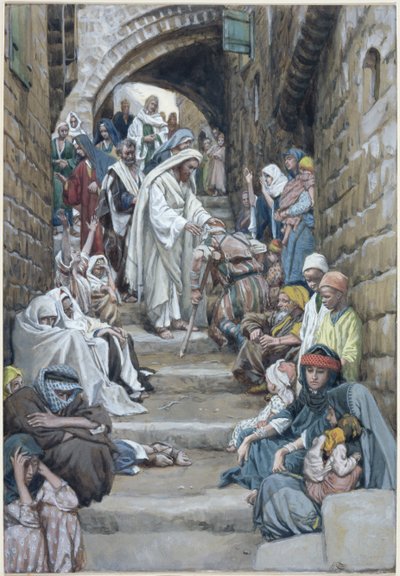 I landsbyene ble de syke brakt til ham, illustrasjon for The Life of Christ, ca. 1886-94 (wc & gouache på papp) av James Jacques Joseph Tissot