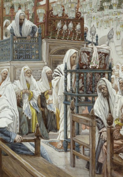 Jesus ruller ut boken i synagogen, illustrasjon for The Life of Christ, ca. 1886-96 (wc på papir) av James Jacques Joseph Tissot