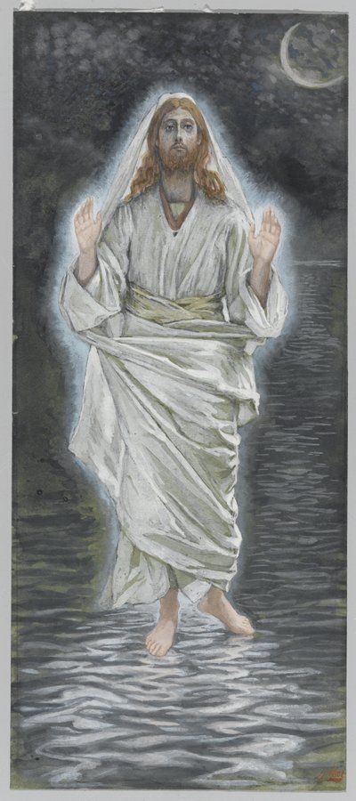 Jesus Walks on the Sea, illustrasjon fra The Life of Our Lord Jesus Christ (wc over grafitt på papir) av James Jacques Joseph Tissot