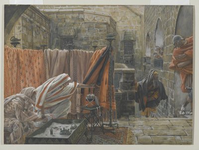 Josef av Arimathea søker Pilatus for å be om tillatelse til å fjerne Jesu legeme, illustrasjon fra The Life of Our Lord Jesus Christ, 1886-94 (wc over grafitt på papir) av James Jacques Joseph Tissot