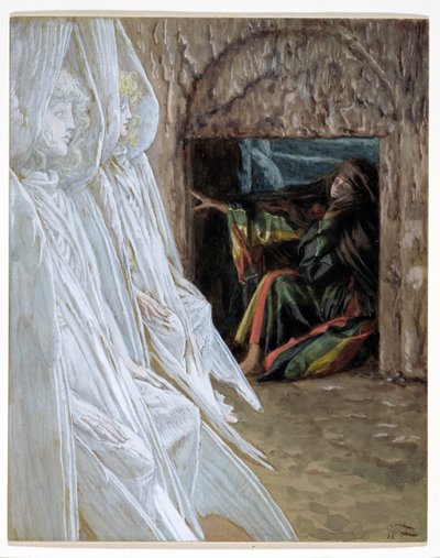 Mary Magdalene Questions the Angels in the Tomb, illustrasjon for The Life of Christ, ca. 1886-94 (wc & gouache på papp) av James Jacques Joseph Tissot