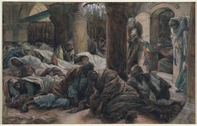 Maria Magdalena løper og forteller disiplene at Kristi legeme ikke lenger er i graven, illustrasjon til The Life of Christ, ca. 1886-94 (wc & gouache på papp) av James Jacques Joseph Tissot