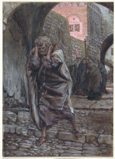 Peter gikk ut og gråt bittert, illustrasjon for The Life of Christ, ca. 1886-94 (wc & gouache på papp) av James Jacques Joseph Tissot