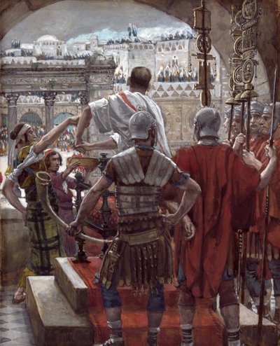 Pilatus vasker hendene, illustrasjon for The Life of Christ, ca. 1886-94 (wc og gouache på papp) av James Jacques Joseph Tissot