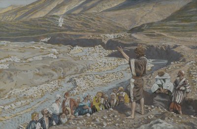 Døperen Johannes ser Jesus fra det fjerne, illustrasjon fra Vår Herre Jesu Kristi liv (wc over grafitt på papir) av James Jacques Joseph Tissot