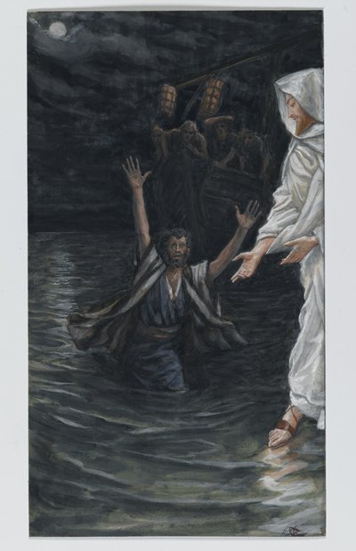Saint Peter Walks on the Sea, illustrasjon fra The Life of Our Lord Jesus Christ (wc over grafitt på papir) av James Jacques Joseph Tissot
