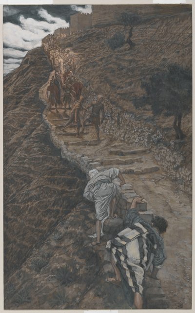 Sankt Peter og Johannes følger langveisfra, illustrasjon fra Vår Herre Jesu Kristi liv, 1886-94 (wc over grafitt på papir) av James Jacques Joseph Tissot